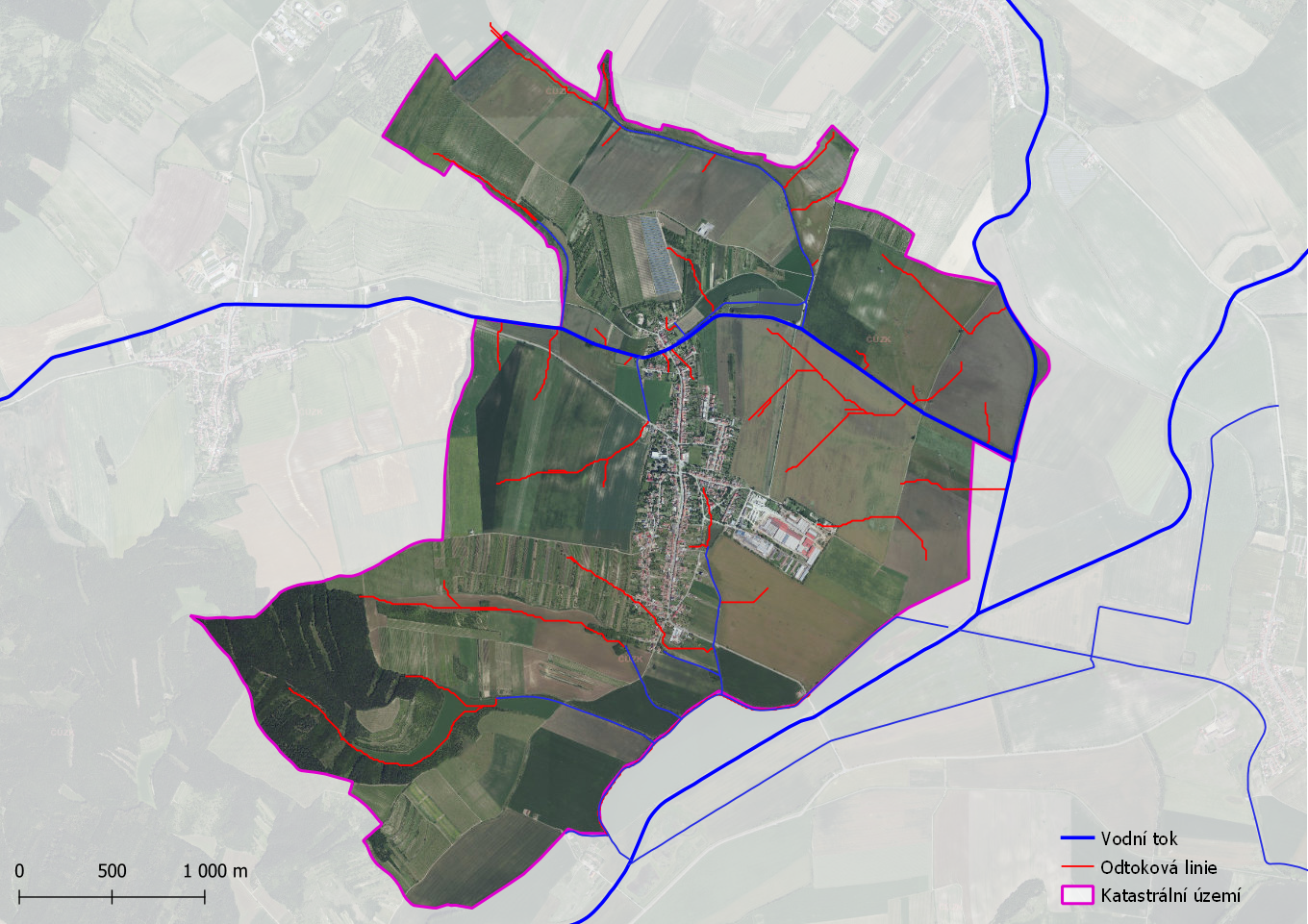 Odtokové linie s plochou sběrného povodí > 5 ha na území obce Brumovice