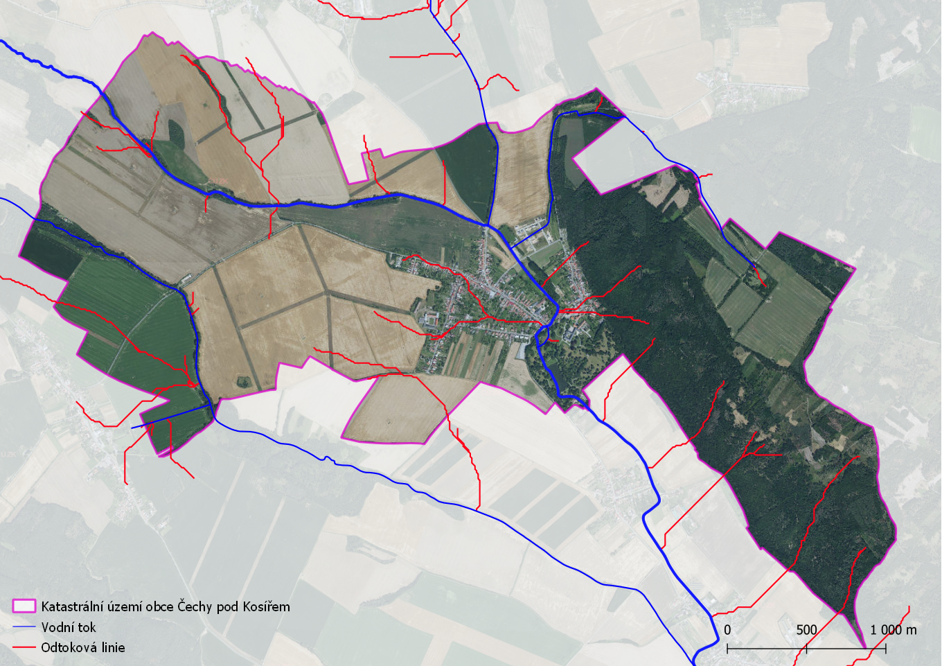 Odtokové linie s plochou sběrného povodí > 5 ha na území obce Čechy pod Kosířem