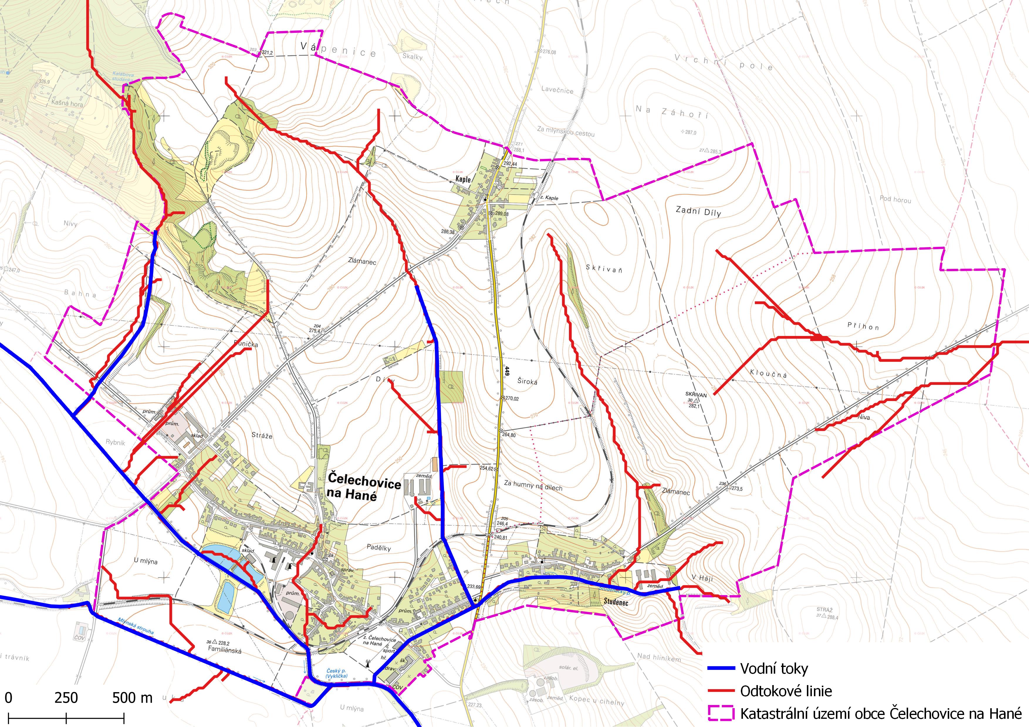 Odtokové linie na území obce Čelechovice na Hané