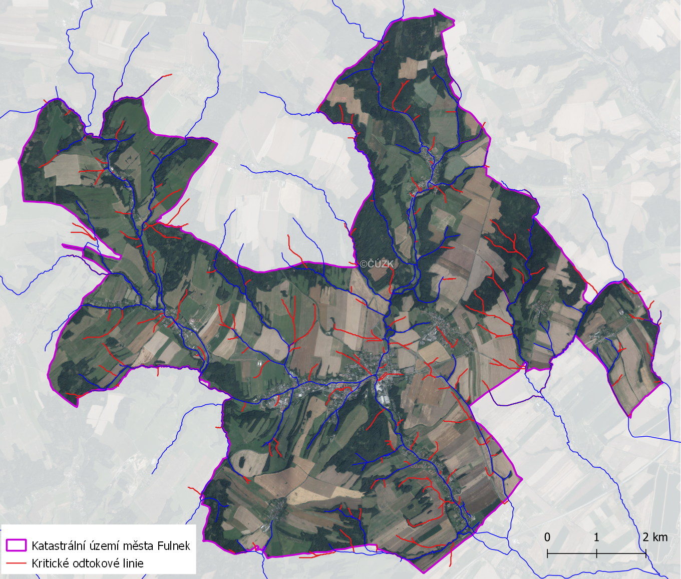 Odtokové linie s plochou sběrného povodí > 5 ha na území města Fulnek