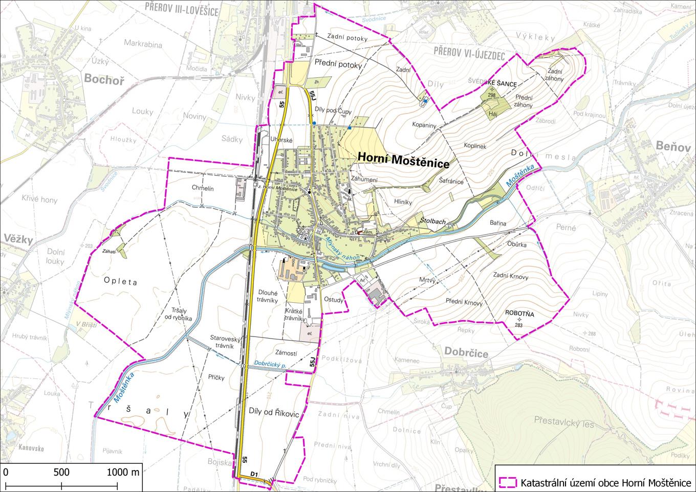 Katastrální území obce Horní Moštěnice