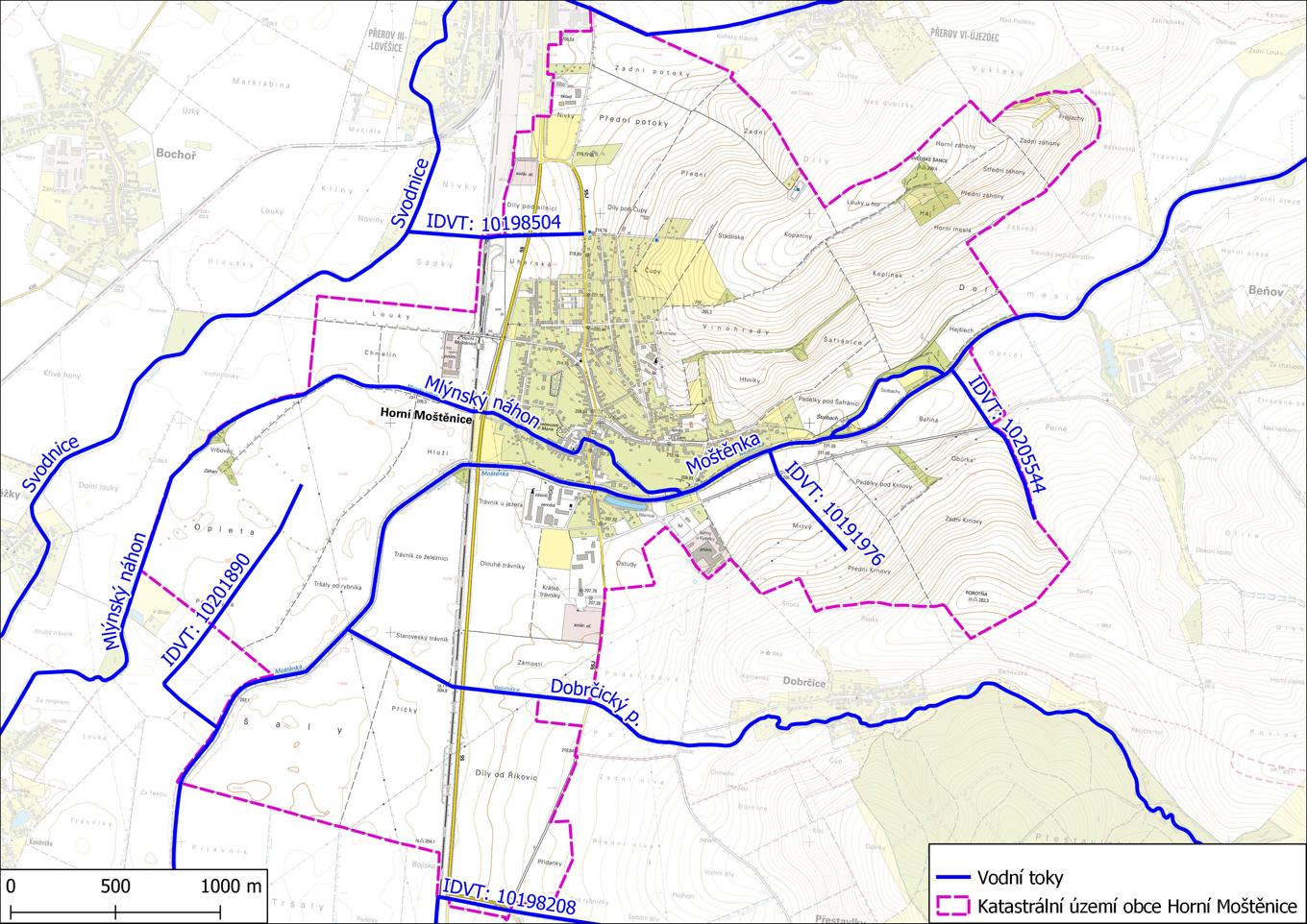 Vodní toky na území obce Horní Moštěnice