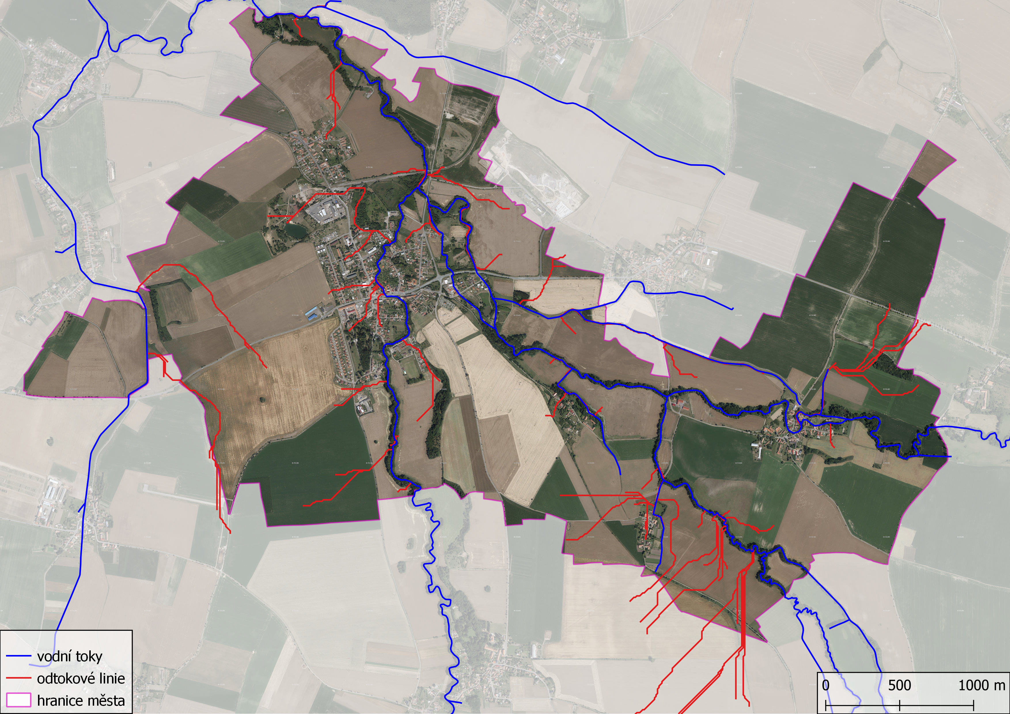 Odtokové linie s plochou sběrného povodí > 5 ha na území města Hrochův Týnec