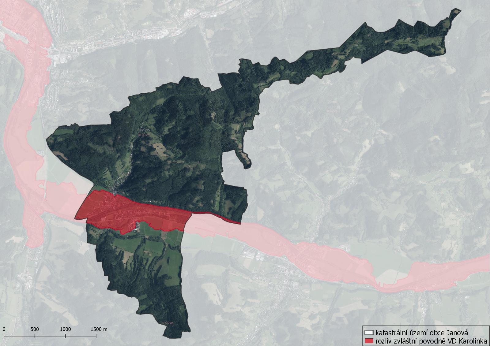 Rozliv zvláštní povodně VD Karolinka na území města Janová