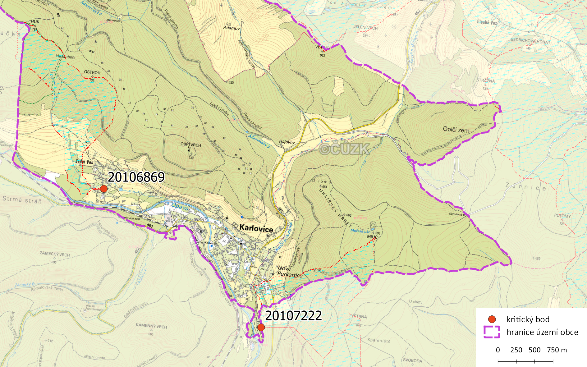 Zhodnocení vzniku přívalových povodní na území obce Karlovice metodou kritických bodů
