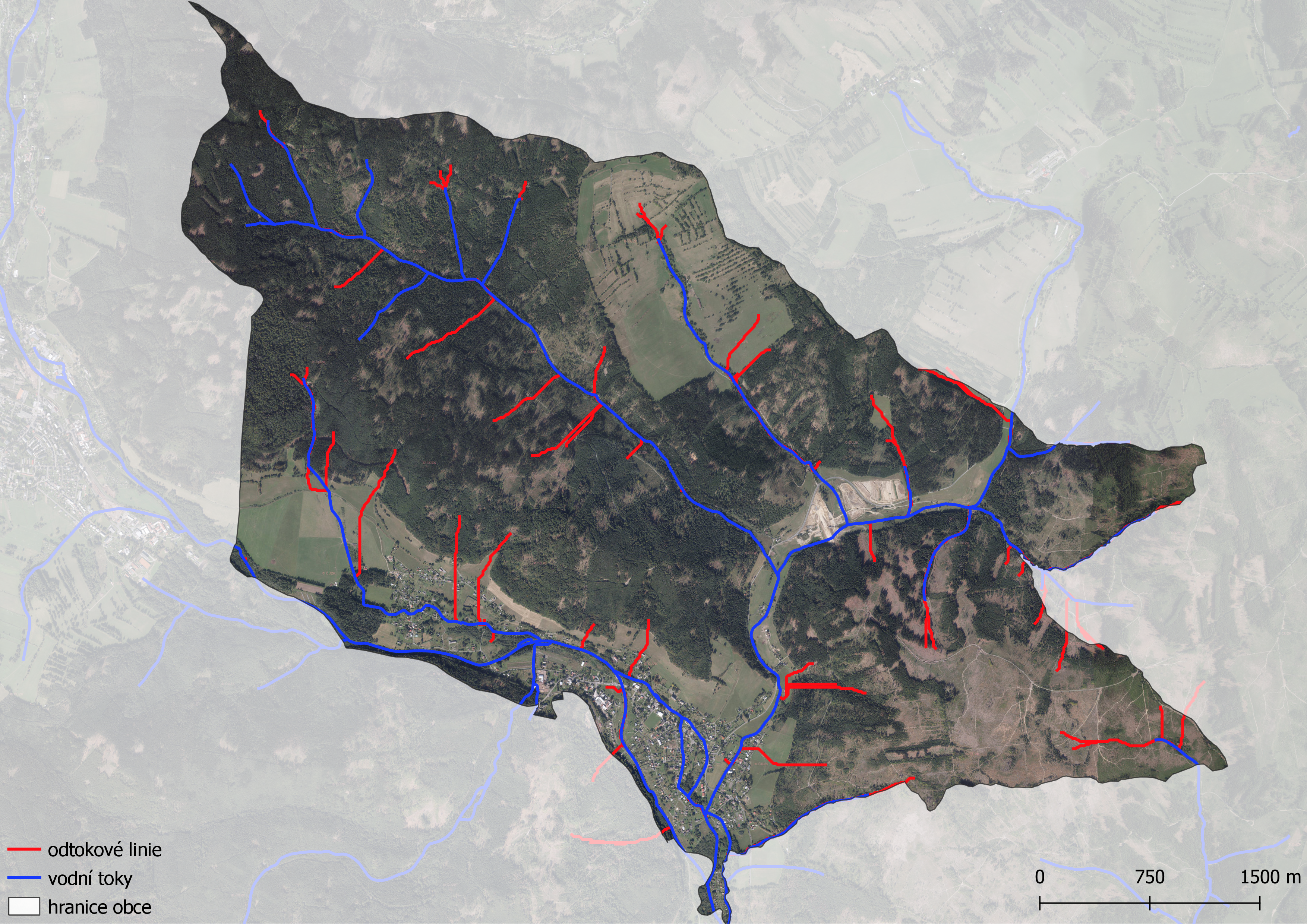 Odtokové linie s plochou sběrného povodí > 5 ha na území obce Karlovice