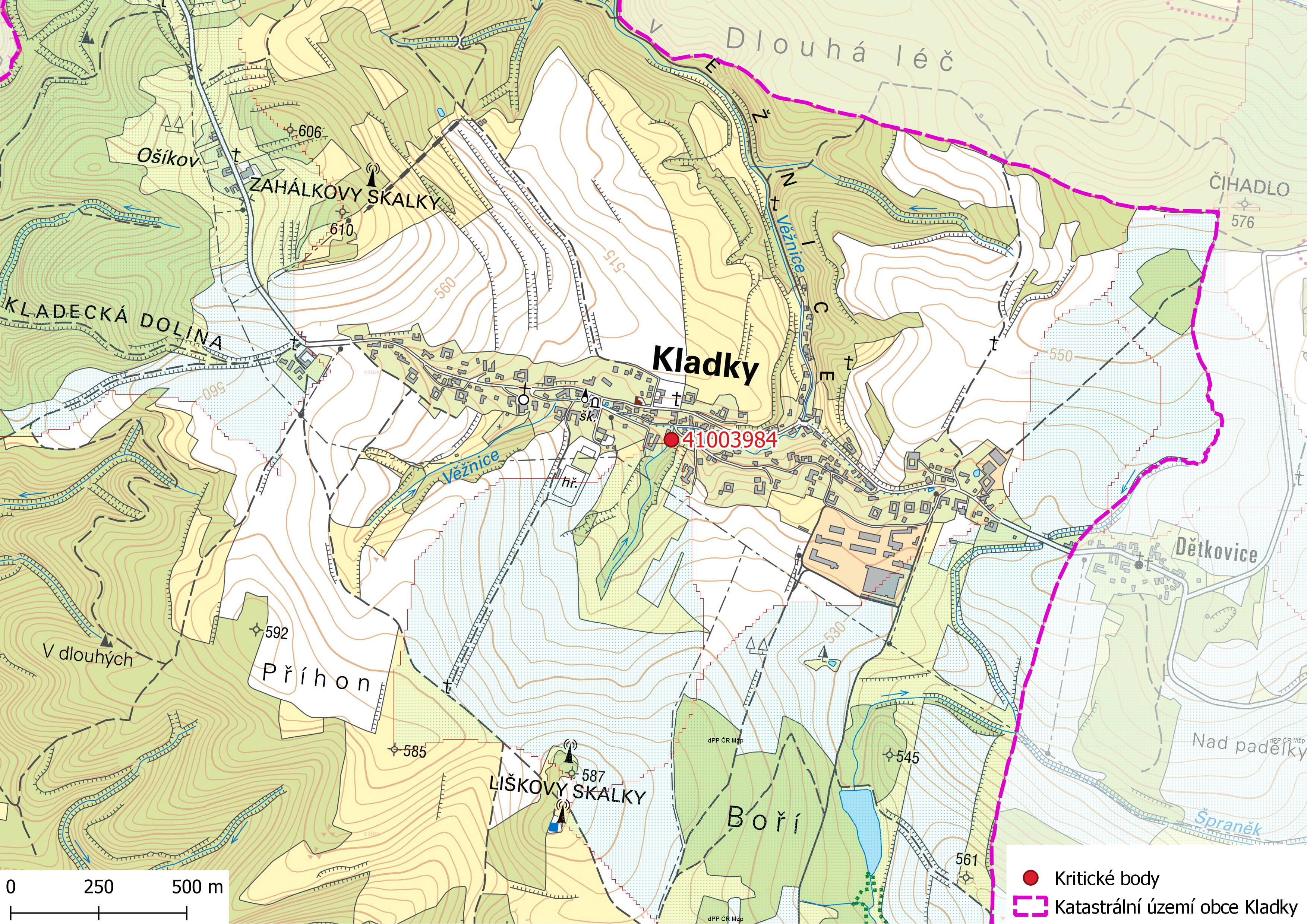 Kritické body na území obce Kladky