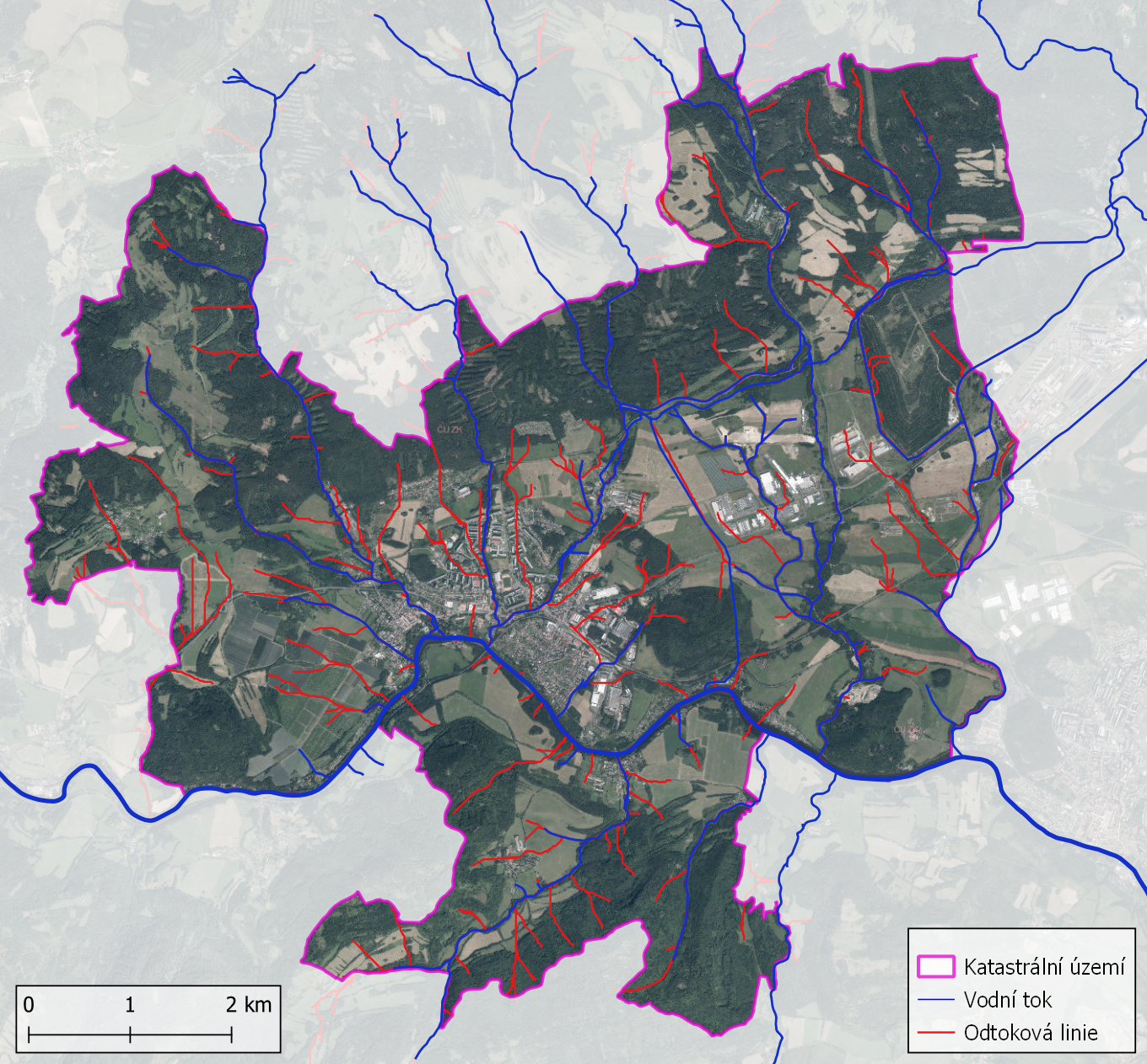 Odtokové linie s plochou sběrného povodí > 5 ha na území města Klášterec nad Ohří