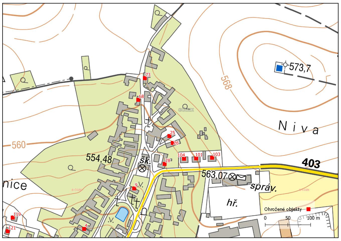 Mapa ohrožených objektů)