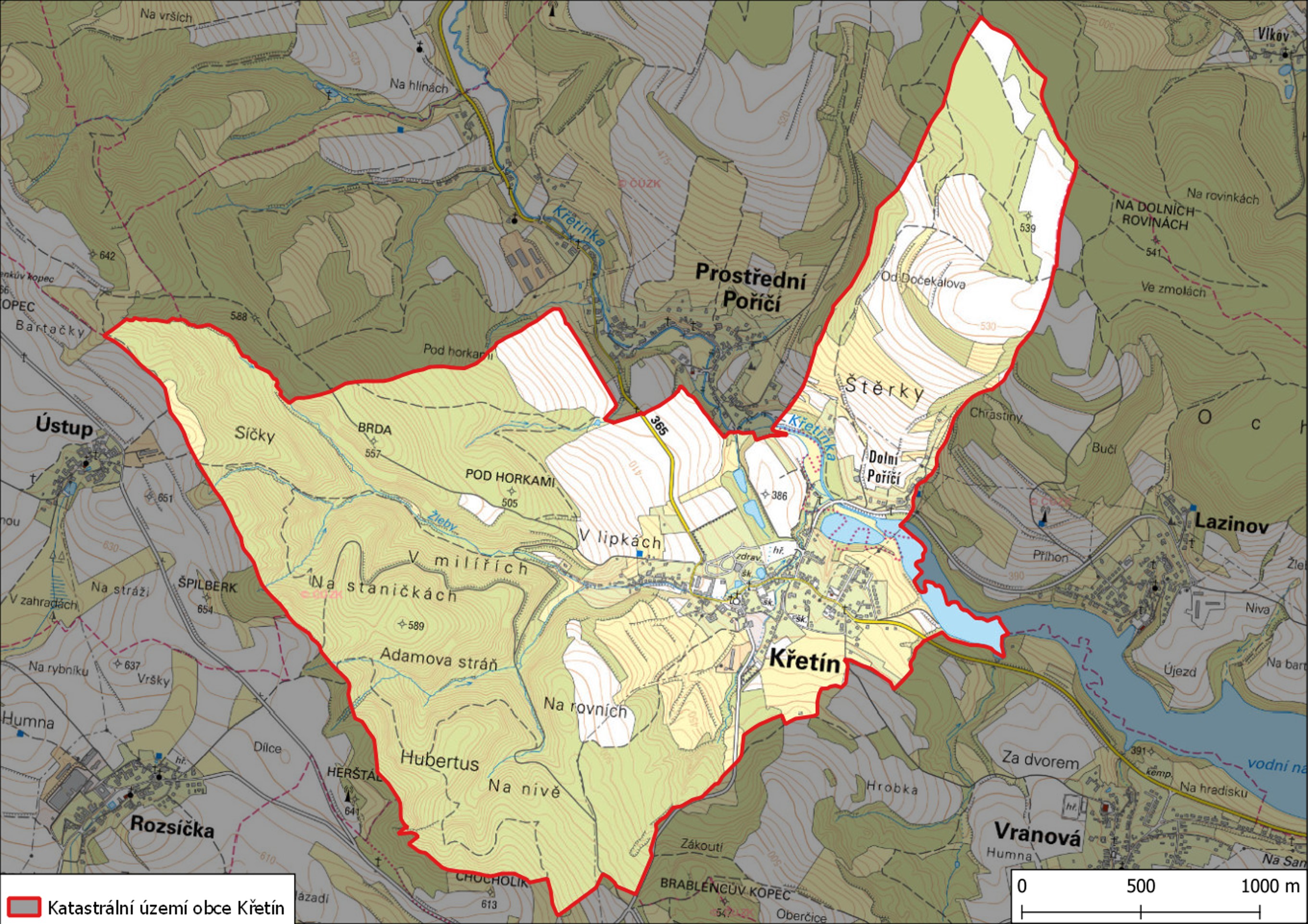 Katastrální území obce Křetín