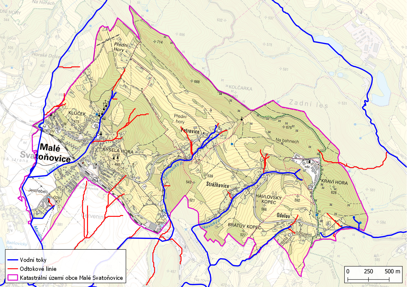 Odtokové linie na území obce Malé Svatoňovice