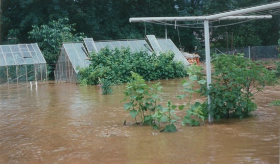 Povodeň na řece Desné v Rapotíně - ulice Na Soutoku