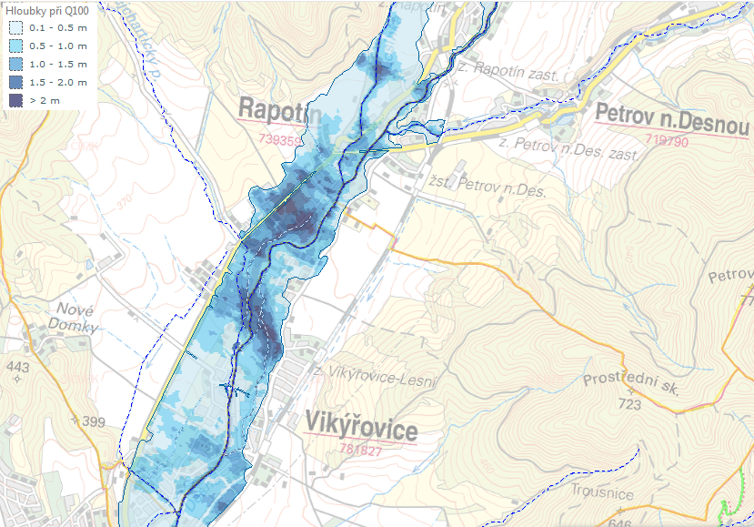 Mapa povodňového nebezpeční na území obce Rapotín