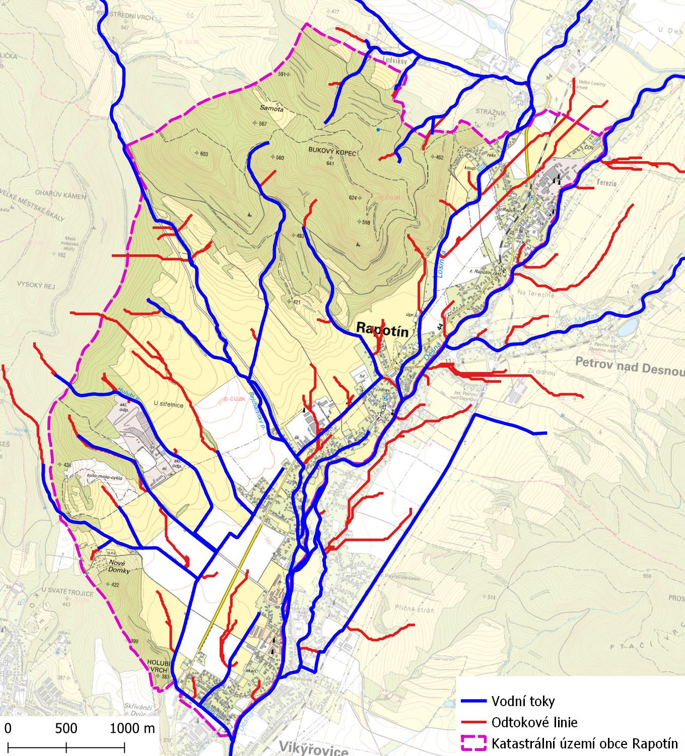 Odtokové linie na území obce Rapotín
