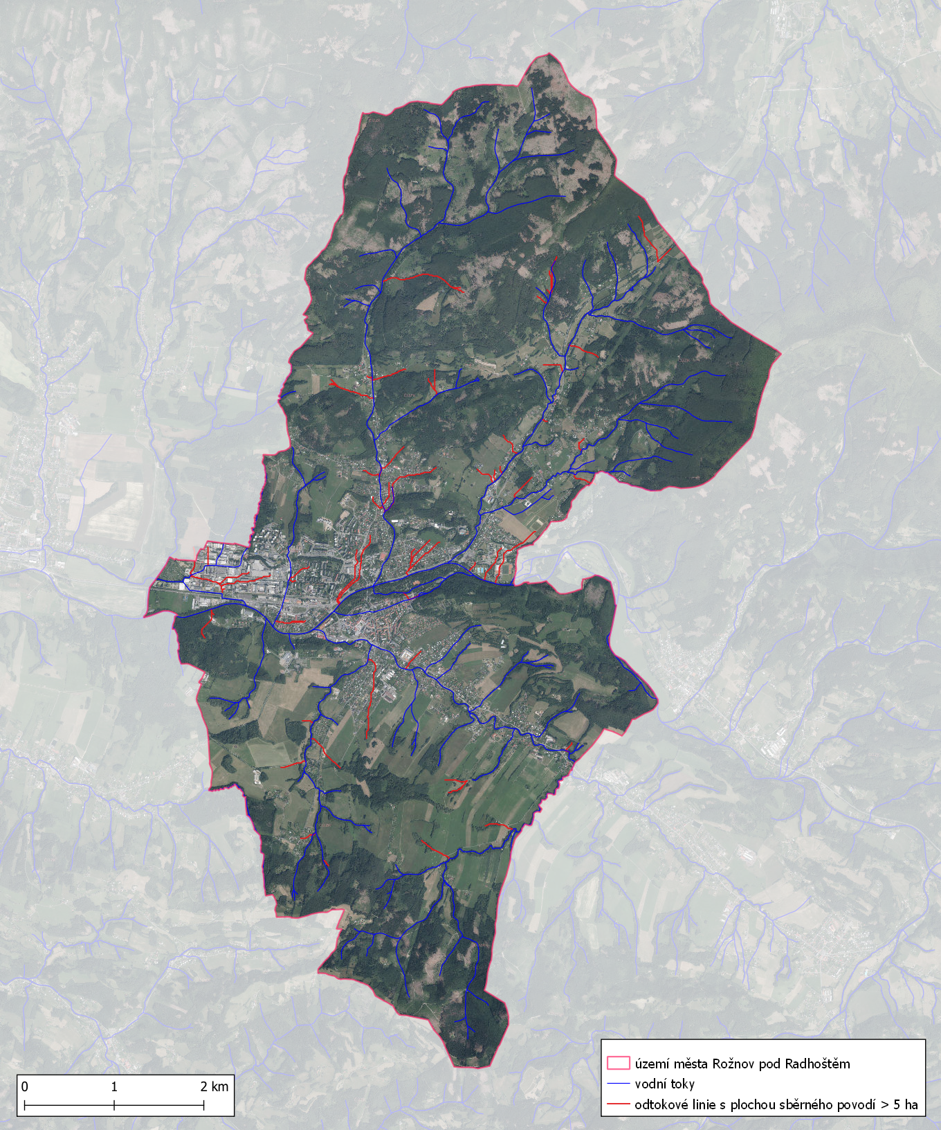 Odtokové linie na území města Rožnov pod Radhoštěm