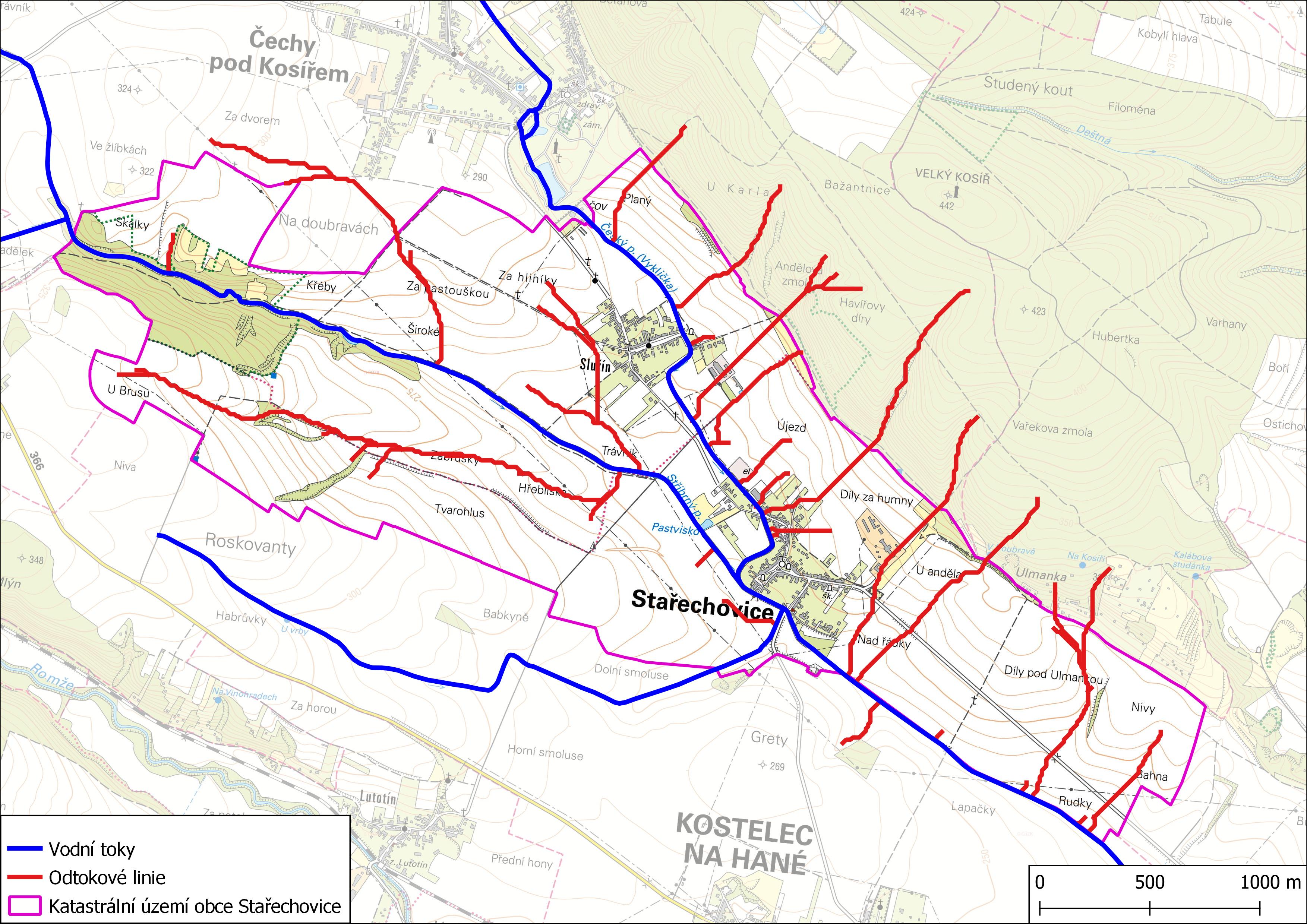 Odtokové linie na území obce Stařechovice