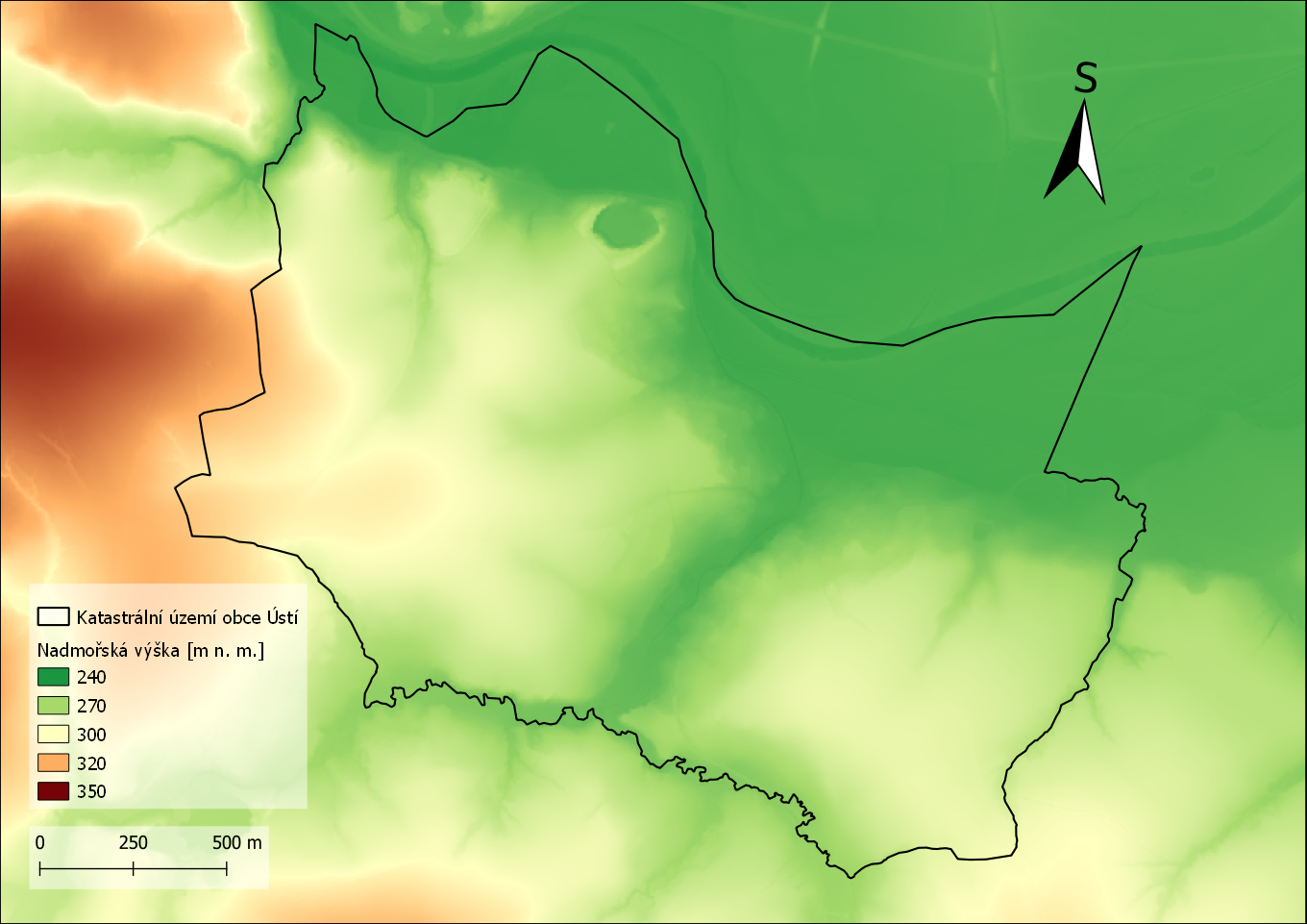 Mapa reliéfu obce