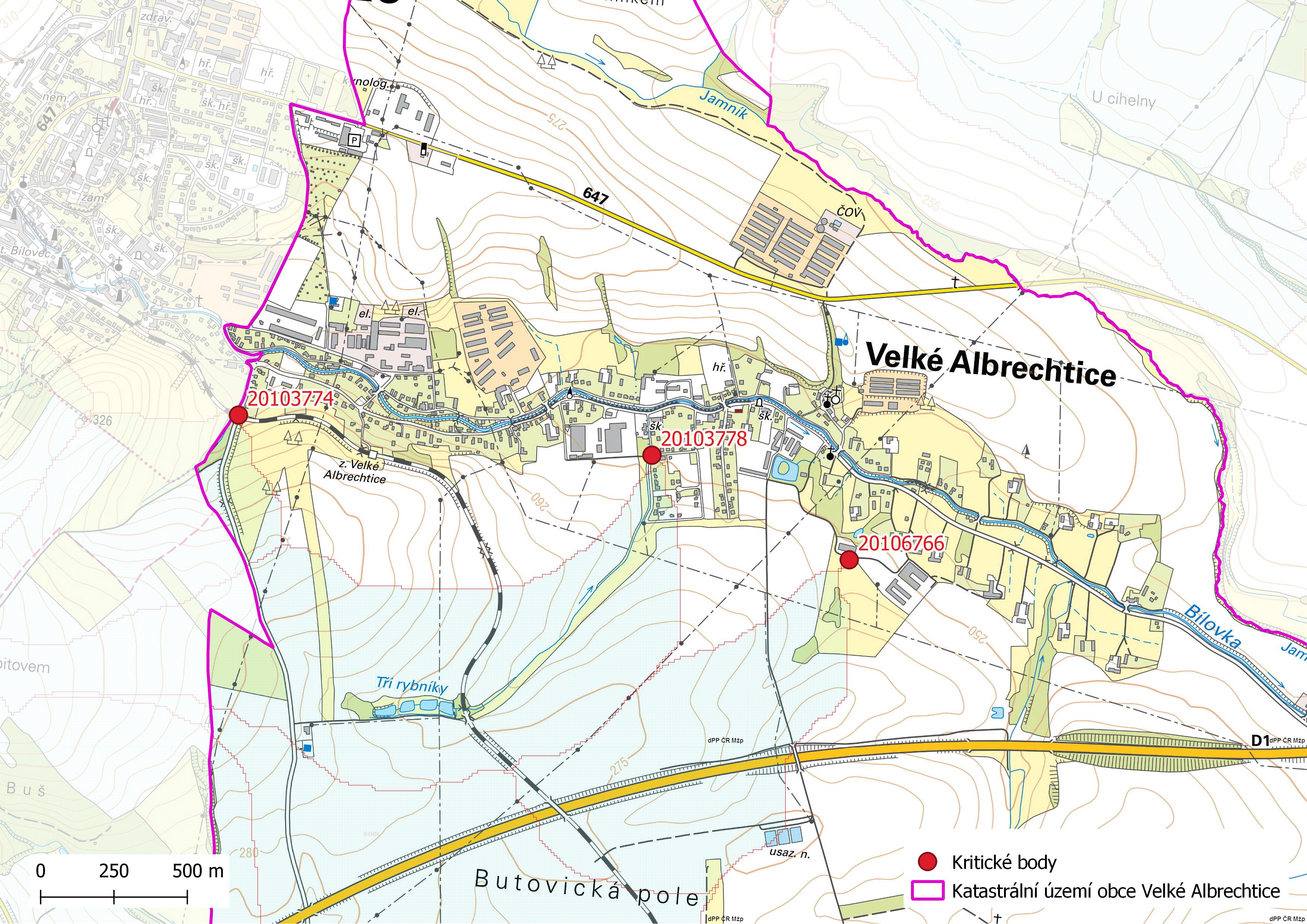 Kritické body na území obce Velké Albrechtice