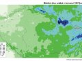 Měsíční úhrn srážek v České republice v červenci 1997 s vyznačenou polohou obce Štítina - (zdroj: Vyhodnocení povodňové situace v červenci 1997, ČHMÚ, 1998)